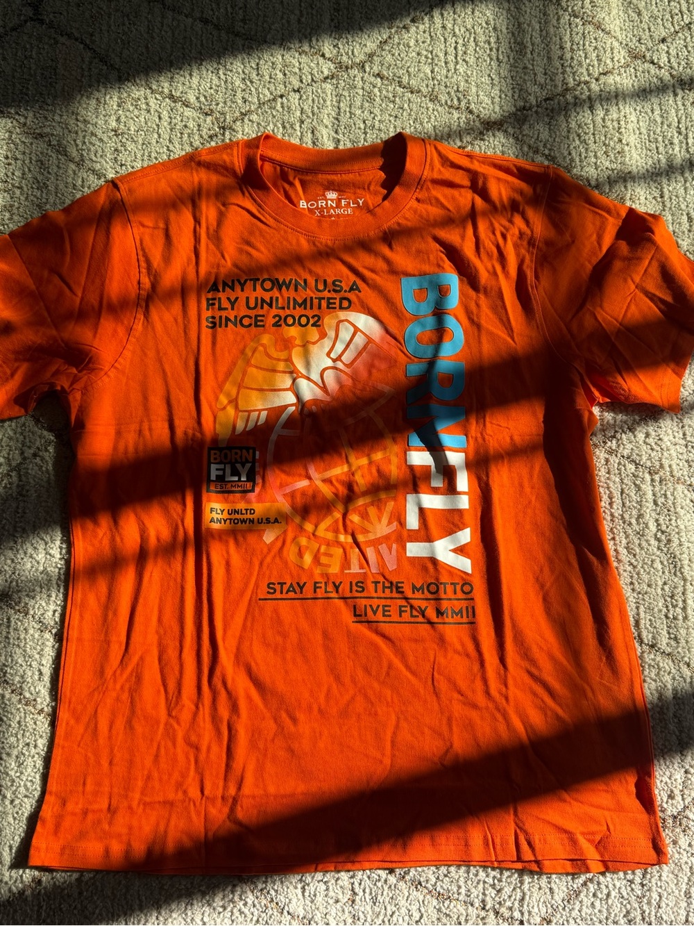 Born Fly Anytown USA Graphic T-Shirt Orange Men’s XL New Without Tags